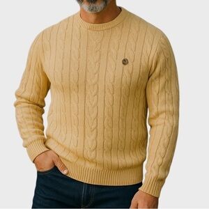Chaps by Ralph Lauren Crewneck cableknit cotton sweater, yellow. Men’s size XL